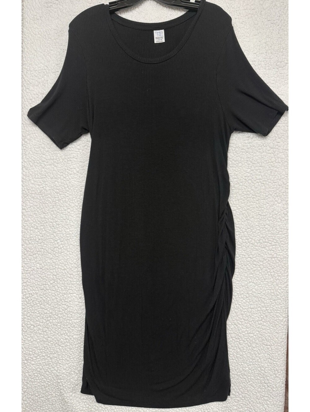 Time and Tru Maternity Black Ribbed Ruched Midi Dress Size L 12-14